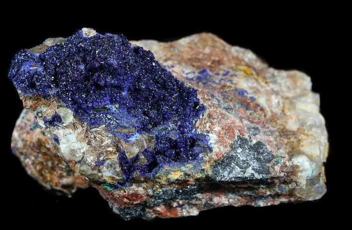 Vivid Blue Azurite on Barite and Fluorite - Morocco #57019